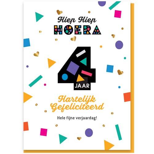 Verjaardagskaartje 4 jaar, Hoera de klein wordt vier jaar