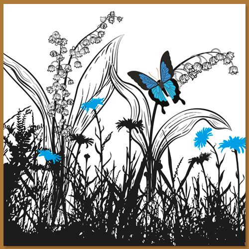 Bloemenkaart met vlinder blauw