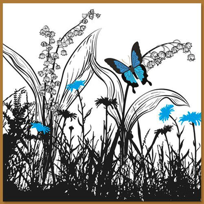 Bloemenkaart met vlinder blauw
