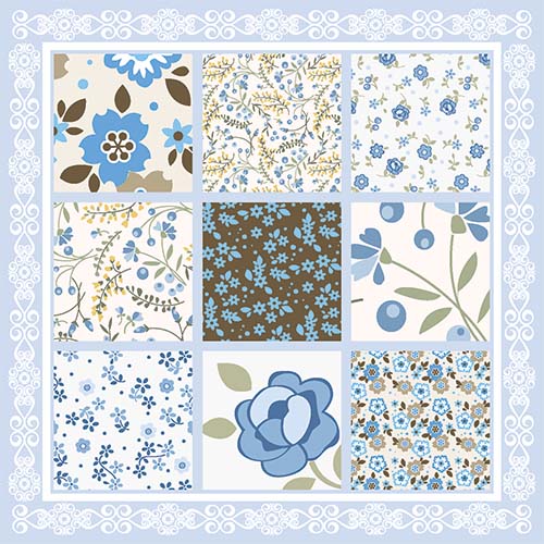 Kaartje met bloemetjes patchwork lichtblauw