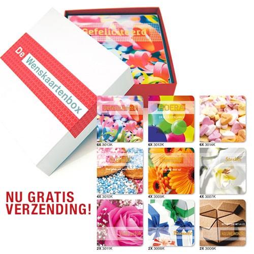Wenskaarten box, met 36 wenskaarten en envelop in mooie bewaardoos. Diverse thema's (verjaardag, beterschap, huwelijks, geboorte, nieuwe woning, sterkte)