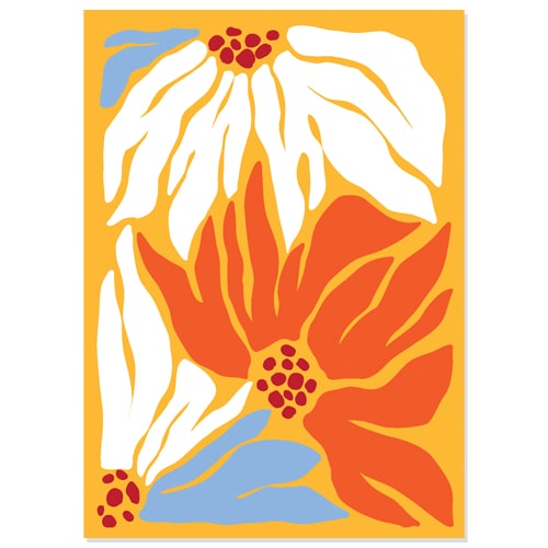 Kaartje met bloemen in tropische kleuren