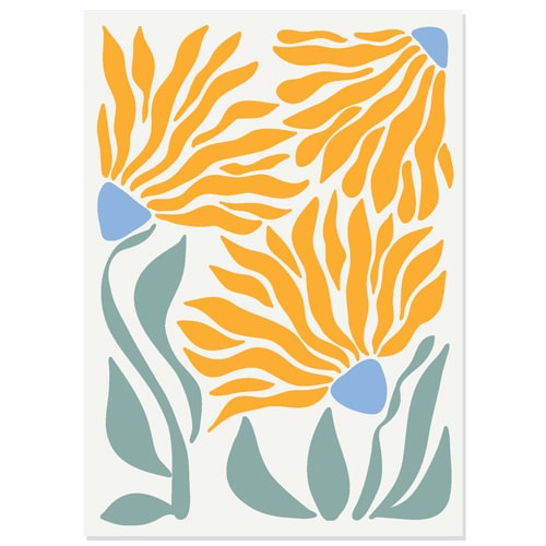 Bloemenkaartje gele bloemen kunst. Geen voorgedrukte tekst op deze kaart