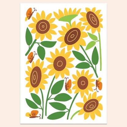 bloem kaartje met zonnebloemetjes en vlinders