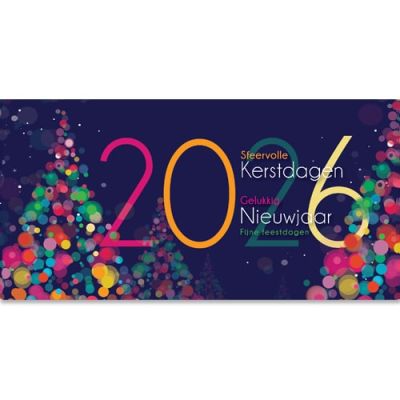 Kerstkaarten 2025 sfeervolle kleurige kerstbomen 