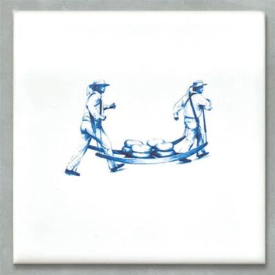 Tegeltje Kaasdragers Holland in Delfts Blauw, 10 x 10 cm