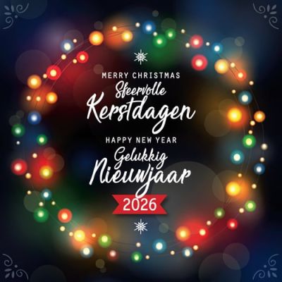 kerstkaart gekleurde sfeervolle lichtjes 2023